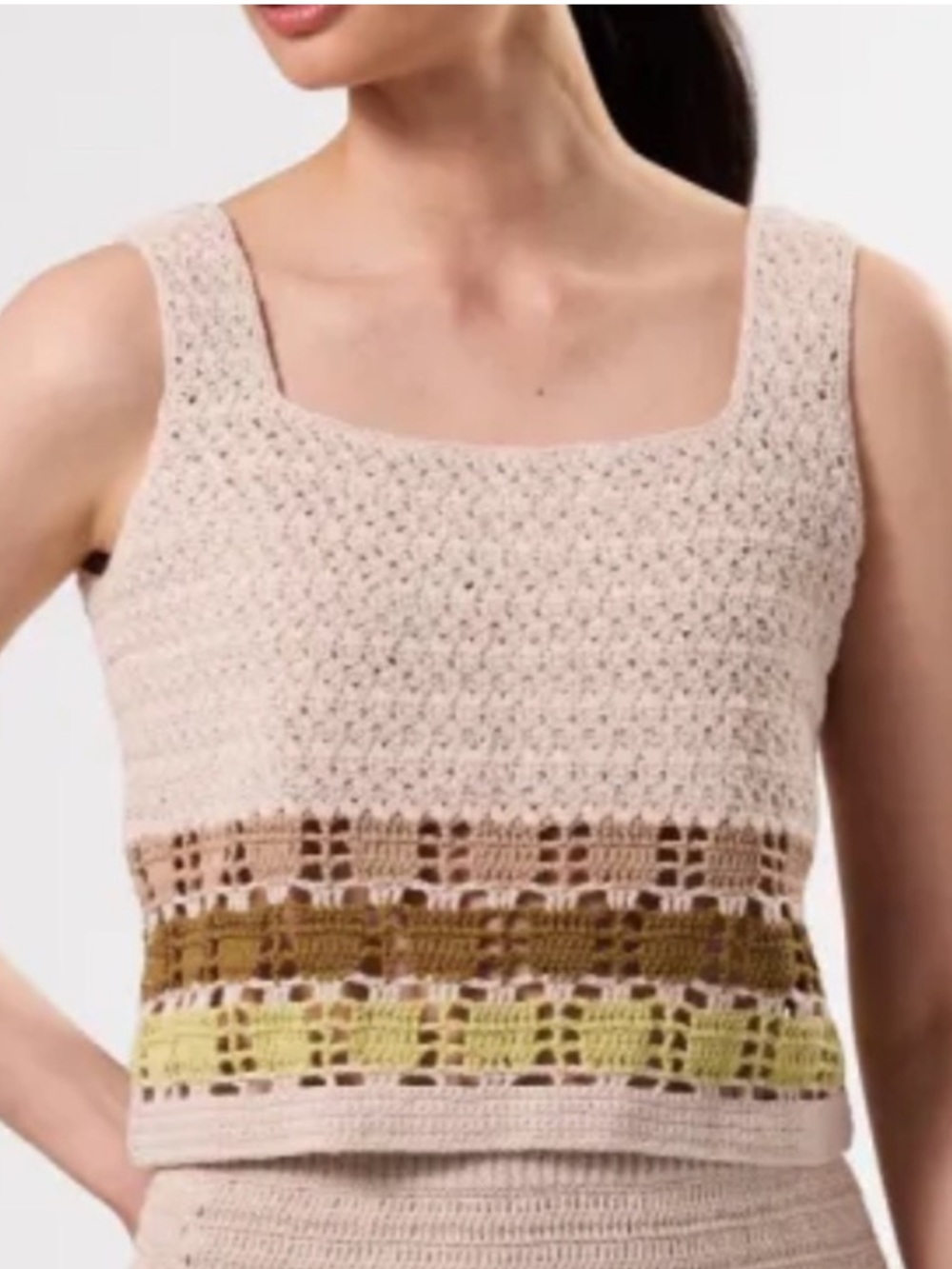 Amour Vert Cream Crochet Tank with Olive & Brown Stripes